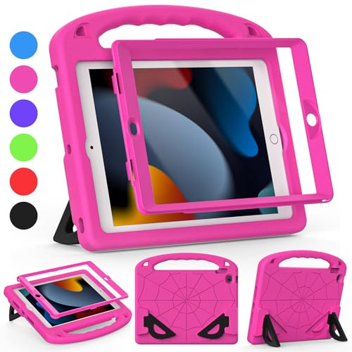 Funda para niños con Protector de Pantalla Integrado para iPad de 9ª/8ª/7ª generación, iPad 10.2 2021/2020/2019, Funda para niños, a Prueba de Golpes, Soporte Convertible (Rose)