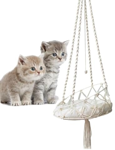 TQEBWUS 40x90cm Katzen-Hängemattenbett, Katzenschaukelbett, Katzenschaukel-Hängematte, Makramee-Katzenbett, Boho Makramee Katzenschaukel Hängematte, Katzenschlafbett Mit Haken Und Abnehmbarem Kissen