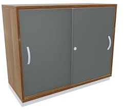 Geramöbel Schiebetürenschrank mit Mittelseite, 2 Dekor-Einlegeböden, abschließbar, 1000x425x768, Onyx/Nussbaum