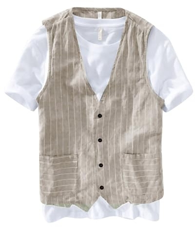 Generisch Leichte Arbeitsweste Herren, Funktionsweste Herren Taschen, Waistcoat Leichtgewichts Outdoorweste Gestreift Leinenweste Comfort Fit Ärmellosweste Einreiher Herrenweste Casual Businessweste