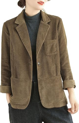 Di Yi Jia1 Veste En Velours Côtelé Vintage Pour Femmes Multi Poche Design Un Bouton Revers Velours Côtelé Costume Manteau L