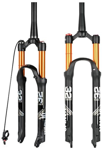 BaiWon MTB Fahrrad LuftVorderrad Gabel 26 27.5 29 Zoll, Mountainbike Federgabel Gerades/Konisches Rohr 120mm Fahrrad-Federgabel 28.6mm (1-1/8inch) QR Scheibenbremse(27.5,Konisches Rohr Manuell)