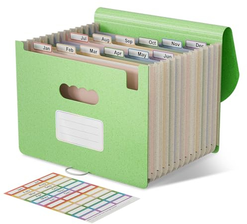 EcoStash Sorteringsmapp 12 Fack A4, Pappersorganisering, Organisör för Arkivmappar i Veva, Dokumentmappar, BPA-fri, Tillbaka till Naturen, Hälsosam Livsstil - Mint Grön