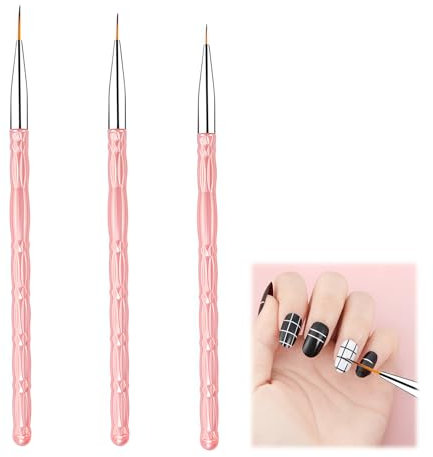 3 Pcs Thin Nail Art Brush,Reusable Nail Brush for Nail Art,Fine Nail Art Brush with Pink Handle,Professional Liner Brush Nail Art,Detail Nail Liner Brush,for DIY Nail Art Painting(7/9/11mm)