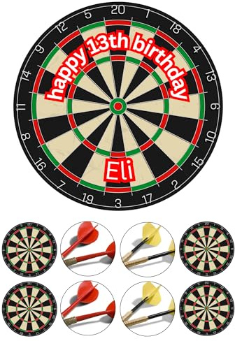 Edible 7 round Dart Board Personalised cake topper and 8 x 2 cupcake toppers Premium icing paper -
