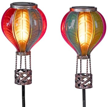 formano 2er Set Solar-Ballon Gartenstecker Acryl Metall Bunt Gartendeko Solarleuchte Transparent
