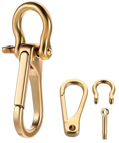 MBAIYO Brass Keychain Clip, Detachable U Shackle Keychain Heavy Duty Gold Carabiner Hook for Keys Dog Tag Clip Wallet Chain Purse Accessory for Men and Women(1)