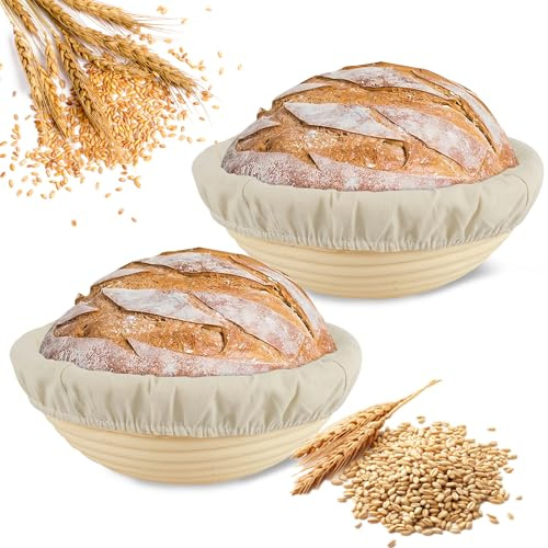 Brödkorg 2 stycken soppkorgar för bakning, bröd, naturlig rotting, brödkorgar, för professionella och hushållsbagare – hantverk, brödlådor (2 runda 23 x 8 cm)