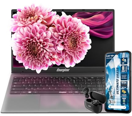 Energizer GIGAPACK EnergyBook 15.6 + Smartphone 4G U683S + écouteurs sans Fils Ordinateur Portable 15,6'' HD+, Intel Celeron, RAM 8 Go, SSD 256 Go, Windows 11, AZERTY Solution Multimédia Complète