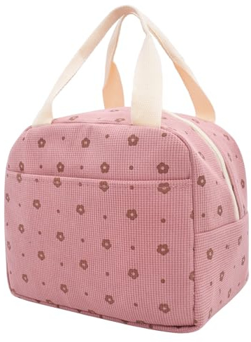 Nanxson Bolsa de almuerzo para mujeres y hombres,Bolsa de almuerzo aislante, Fiambrera a prueba de fugas para viajes, trabajo y picnic (9L,Flor rosa)