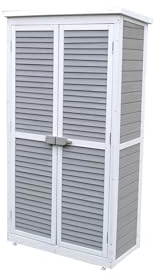 Leco-Gartenschrank MOMO – Wetterfestes, getrocknetes, lasiertes Tannenholz – wasserdichte Dachpappe – grau/weiß – Höhe 160 cm (Höhe 160 cm)