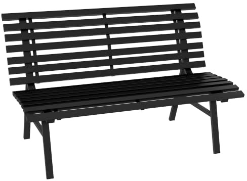 Outsunny 2-Sitzer Gartenbank Alu Wetterfest Sitzbank 123x67x79cm Schwarz | UV-Beständig, Aluminium Gartenmöbel mit Lamellen-Design, Parkbank 240kg, Balkonbank für Outdoor Balkon Terrasse, Garten
