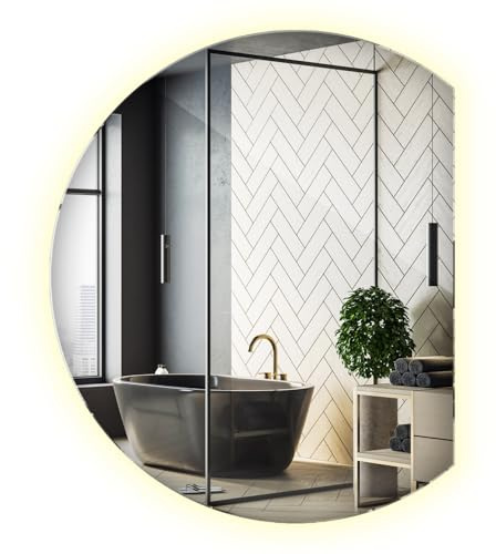 Miroir Lumière Neutre 63x70 Cm avec Éclairage LED, Forme Unique et Bords Découpés – Lumineux sans Cadre pour Couloir, Salon, Chambre ou Salle de Bain Minimaliste