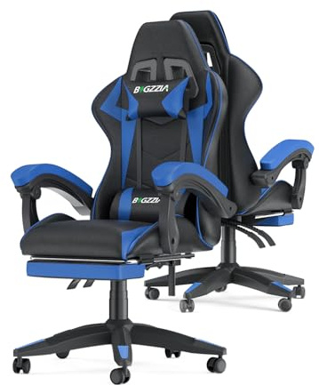 Racingreat Sedia da gaming, ergonomica, per gamer, con cuscino lombare e poggiatesta, regolabile in altezza, sedia per computer, per ufficio, per adulti, ragazze e ragazzi (Con poggiapiedi,Blu
