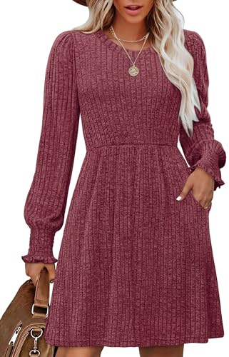 Aokosor Jumper Dress for Women Tunic Dress Ladies Long Sleeve Dress with Pockets Side Buttons Dress for Leggings