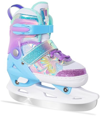 Nattork Girls Ice Skates for Kids 4 Size Adjustable Butterfly Ice Skate with Fleece Lining for Outdoor & Rink Medium(1-4) Purple