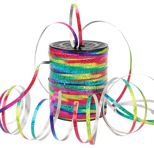Dooozy 548 M/ 600 Yards Ringelband Geschenkband Set, 5MM Geschenkbänder für Geburtstag Luftballons Hochzeit Geschenkverpackung Florist Luftballon Schleifen und Saisonale Deko(Laser Regenbogen)