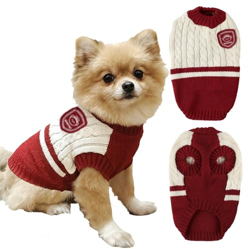 Pull-Overs pour Chiens, FainFun Preppy-Style Chien Tricot, Pull Chat, Pull pour Chien Noel, Convient Chiens Et Chats Petite Et Moyenne Taille (Rouge, S)
