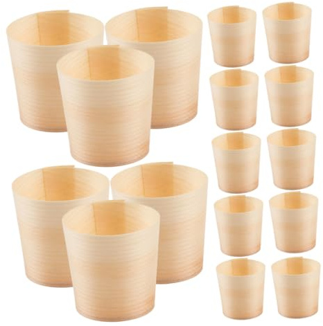 Hoement 50 Recipientes De Madera Rosa para Fiestas Vasos para Fiestas con Postres Aperitivos Tazas De Madera Desechables Tazas De Café Beige