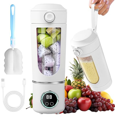 Afenau Tragbarer Mixer Smoothie Maker, 700 ml Portable Blender mit Digitalanzeige, Wiederaufladbarem Smoothie Maker To Go, Fresh Juice Mixer Flasche für Fitnessstudio, Büro, Camping, Reisen (Weiß)
