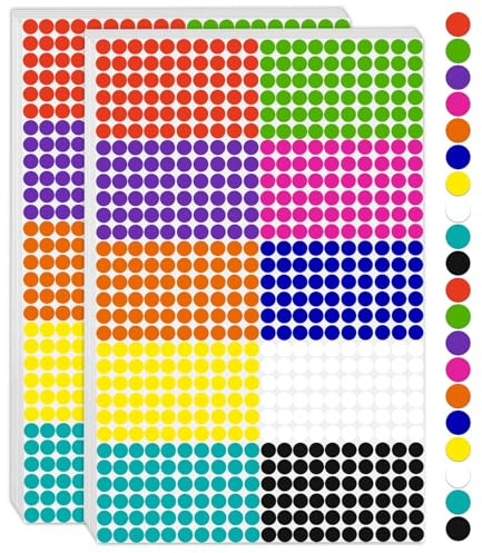6000 Stück 6mm Klebepunkte Bunt Klein Runde Punkte Aufkleber Etiketten Markierungspunkte, 10 Farben Selbstklebende Farbkodierung für Kalender, Planer, Büroorganisation