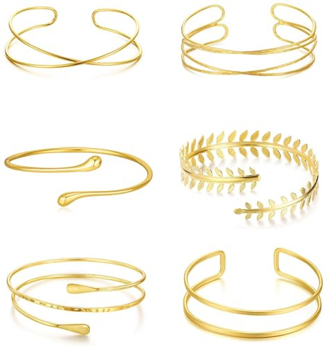 JYSNOW 6 Pièces Bracelet de Bras, Réglable Bracelet Bras Doré