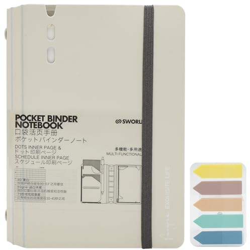 A7 Notizbuch Nachfüllbar mit Elastischem Band & Macaron Haftnotizen – Praktischer Organizer mit 6 Ringen, Stifthalter und Taschen für Büro, Schule, Reisen & Persönliche Planung