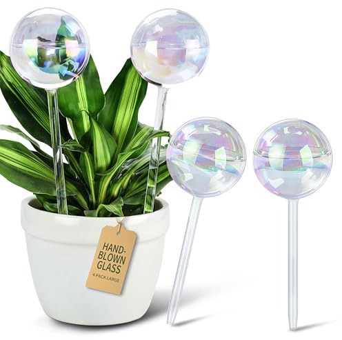 Soilagua Large Extra-Thick Clear Glass Plant Watering Globes, Rainbow Gradient Self Watering Devices for Indoor & Outdoor Plants, Automatic Waterer Spikes, Perfect for Daily or Vacation Use, 4-Pack