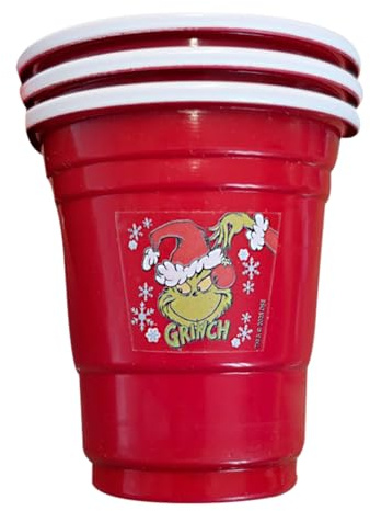 The Grinch – Schnapsbecher 6er-Set 55 ml in Rot aus wiederverwendbarem Plastik – Partybecher Trinkbecher Weihnachten – Ideal für Getränke, Schnaps, Punsch, Eggnog – Weihnachtsdeko & Partygeschirr