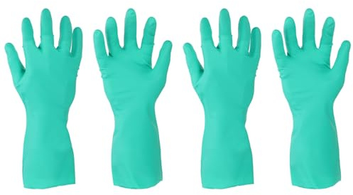 QUARKZMAN Gants En Nitrile Résistants Aux Produits Chimiques, Gants Industriels Antidérapants De Protection Sécurité Pour Nettoyage Vaisselle Résistants Alcalins, Large, Vert, Paire De 2