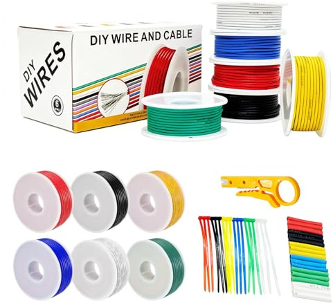 22 Awg elektrisk trådsats, strängad förtennad koppartråd, silikon elektrisk tråd, flexibla anslutningar, elektrisk 6 färger kit (10 meter vardera) för gör-det-själv, hushållsapparater