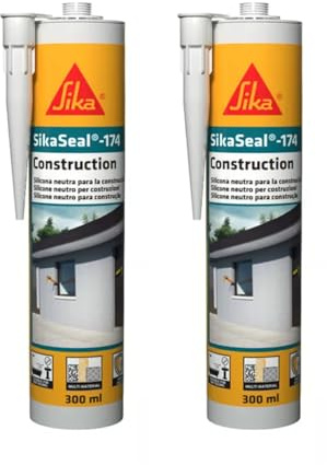 SIKA - Silicone neutro flessibile per edilizia e serramenti - SikaSeal-174 Construction, Nero - Sigillante finestre, docce, facciate, ambienti umidi - Resistente muffa e UV - Interno/esterno - 300ml