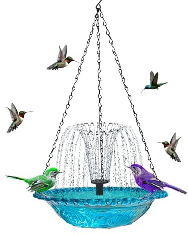 Fontana A Cascata Solare Sospesa Per u-ccelli - Grande Fontana A Vasca Per c-olibrì Con Pompa Solare E ciotolas Per Il Cibo, Mangiatoia Automatica Per Decorazioni Da Giardino, Patio E Cortile