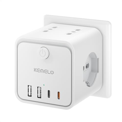 PD 30W Ciabatta Elettrica Multipresa con 4 Prese Universali 10/16A ITA e Schuko, Ciabatta Multipresa con 2 USB A+2 USB C,Presa Multipla Spina Piatta Salvaspazio con Interruttori per Casa, Ufficio