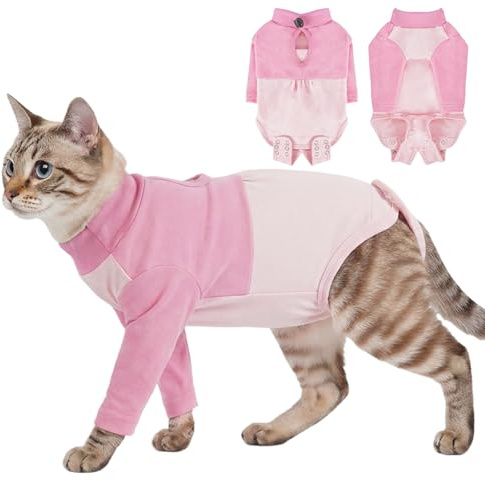 Body katt efter operation, lätt kroppsoperation, läckageskydd, katt, onesie, kattbody, långt ben, magsäker kattkropp, långärmad framben, förhindrar läckage i sömmarna (rosa, L)