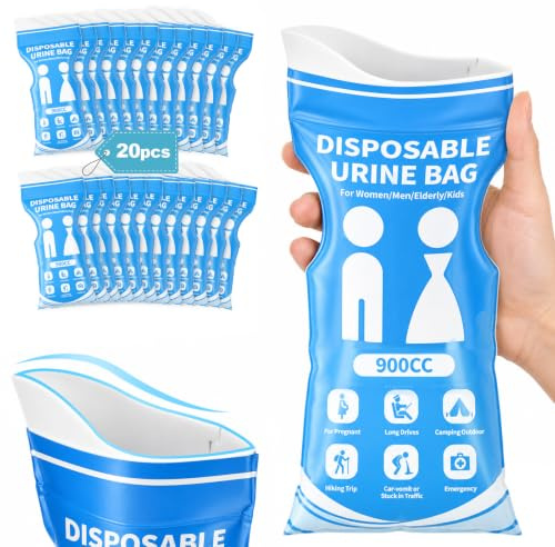 20pcs 900CC Sac Urine Portable Sac Urinoir Sac de Pipi d'urgence | sac Toilette Voiture avec Gel Absorbant Anti-Fuite Pour Camping Voyage Homme Femme Adulte