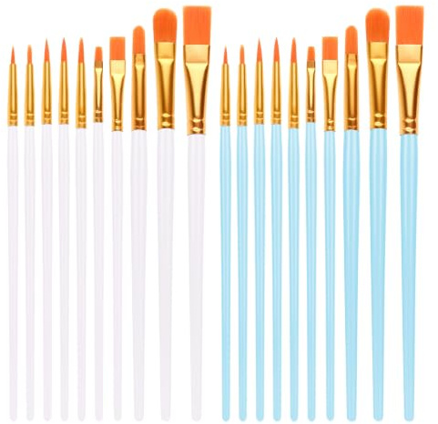 20 Pcs Nylon Paint Brushes Set, Artist Paint Brushes for Acrylic Painting Oil Watercolor Gouache Face Body Fabric Leather Model Paintbrushes for Children and Adults - Sky Blue & White