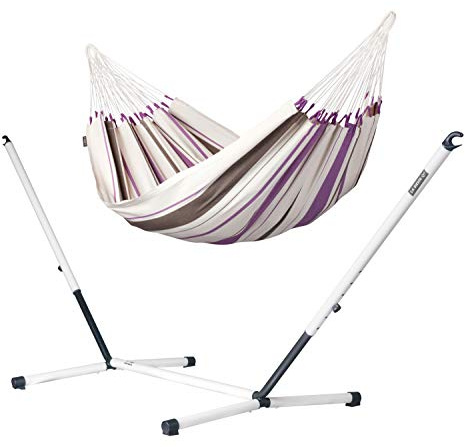LA SIESTA Caribeña Purple - Klassische Einzel-Hängematte aus Baumwolle + pulverbeschichtetem Stahl-Gestell