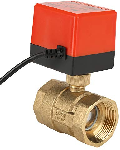 Akozon Motorisiertes Kugelventil, DC 24V 2 Wege 3 Draht Messing Motorisiertes Kugelventil, Elektrisches Ventil DN40 G1-1/2 mit vollem Anschluss Absperrhahn Umschaltventil Absperr Umschalt Kugelventi