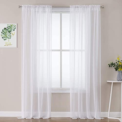 MIULEE Cortinas Poliéster Translucida de Dormitorio Moderno Ventana Visillos Salon para Sala Cuarto Dormitorio Comedor Salon Cocina Salón de 2 Unidades 140 x 260 cm Blanco