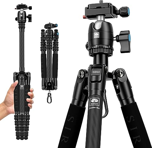 SIRUI Traveler 5CX Carbon Fibre Tripod for Camera, 52 Portable Travel Tripod with 360° Panoramic Ball Head, with Extendable Centre Column for DSLR, Camcorder, Smartphone, Max Load 6kg