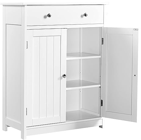 Yaheetech Badschrank Küchenschrank Kommode Aufbewahrungsschrank mit Schublade und Doppeltür Badezimmer 60 x 30 x 80 cm LBH Weiß