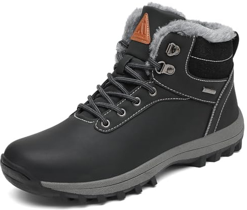 Mishansha Scarpe Uomo Invernali Stivali da Neve Donna Stivaletti Invernali Impermeabili Scarponcini con pelo Caldo Stivali Neve Scarpe Trekking Nero, Gr.44