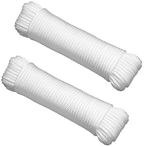 Gardzen 2-Pack 100' x φ1/4 White Rope, UV Resistant Rope for Flag Pole, Clothes line, Camping Tent, Canoes, Tree Work