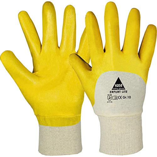 12 Paar Hase Safety Erfurt Lite Nitril-Arbeitshandschuhe teilbeschichtet, ölbeständige Nitrilhandschuhe mit Strickbund Größe S (07)