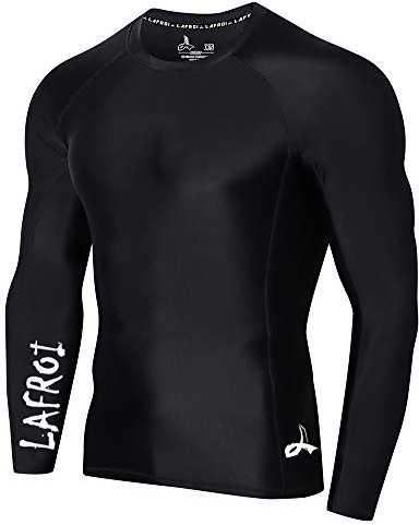 LAFROI Herren Langarm UPF 50+ Kompressionsshirt Rash Guard-CLYYB (Asymmetric Black,XL)