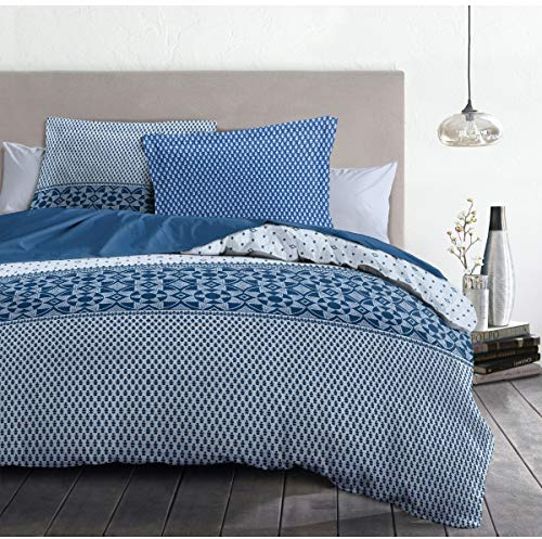 Home Linge Passion Bettbezug – 3-teilig | 100% Baumwolle – 57 Fäden | 2 Personen – 240 x 260 cm | NUIT BERBERE blau