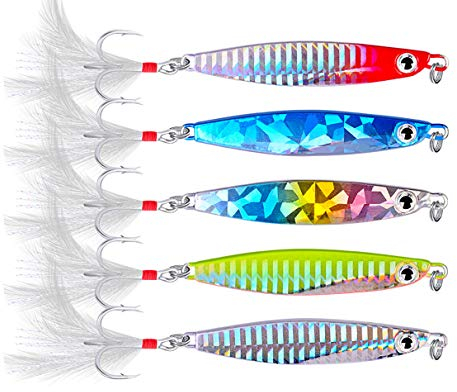 WYMAODAN Angelköder Set, 5PCS Metall Angelköder Paillettenlöffel mit hartem Köder für Sea Lake Köder Werkzeug für Salzwasser Süßwasserforellen Bass Lachs Angeln (30)