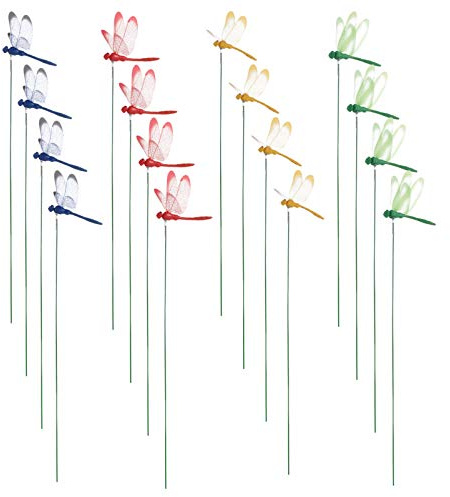 Tomaibaby 16 Stücke Garten Libelle Deko Stangen Erdspieße Gartenfigur Gartenstecker Blumenstecker Garten Ornament für Hof Terrasse Outdoor Party Pflanzen Dekoration