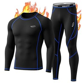 MOBIUSPHY Thermal Underwear for Men Sweatsuits Long Johns Set with Fleece Lined Base Layer Top Bottom Black L
